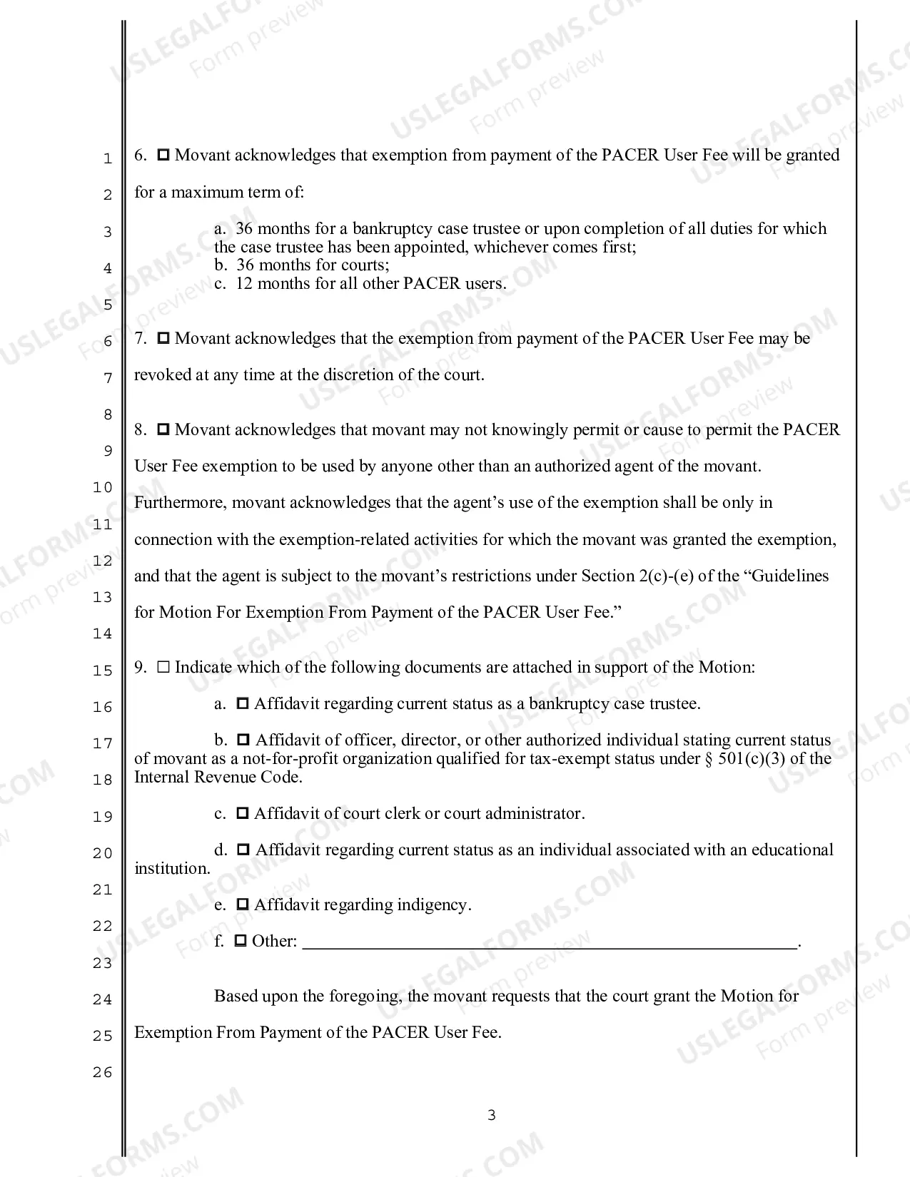 Preview Request for Exemption from PACER fees - Motion