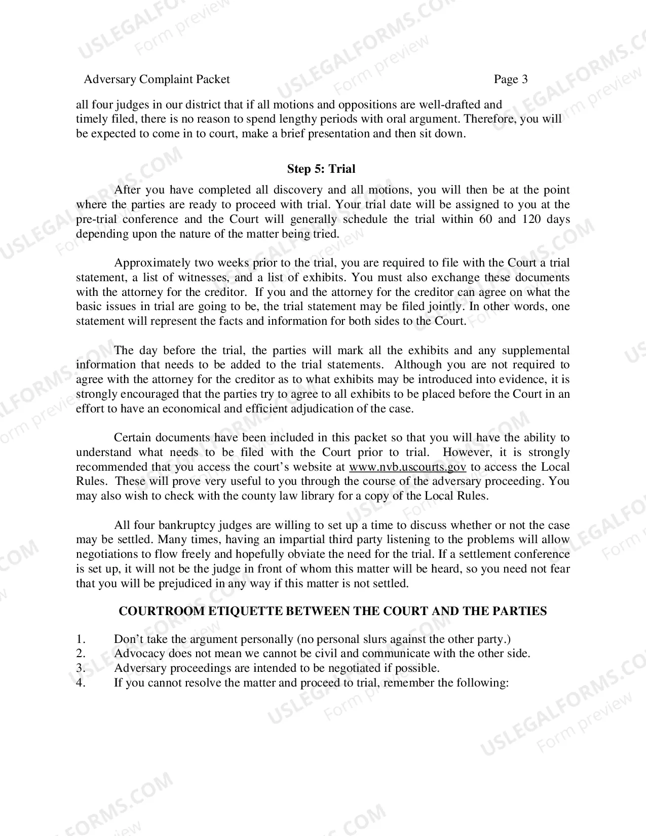 Preview Adversary Complaint Packet