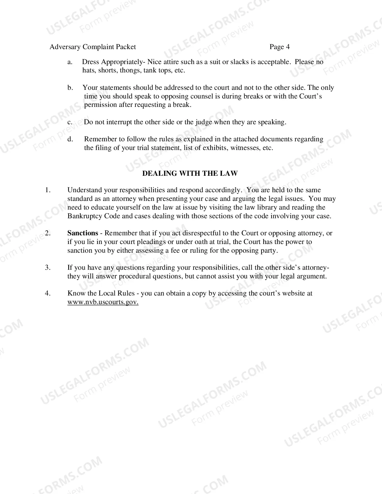Preview Adversary Complaint Packet