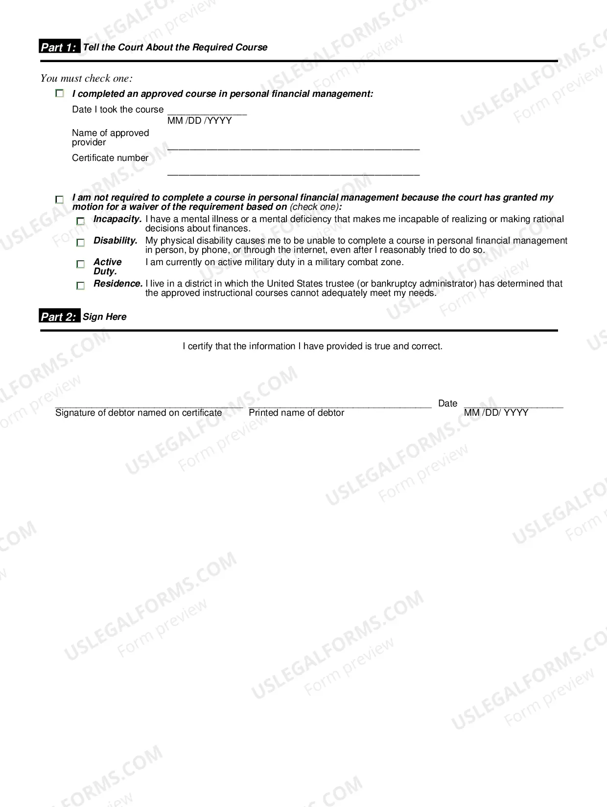 Preview Form 423- Certification About a Financial Management Course