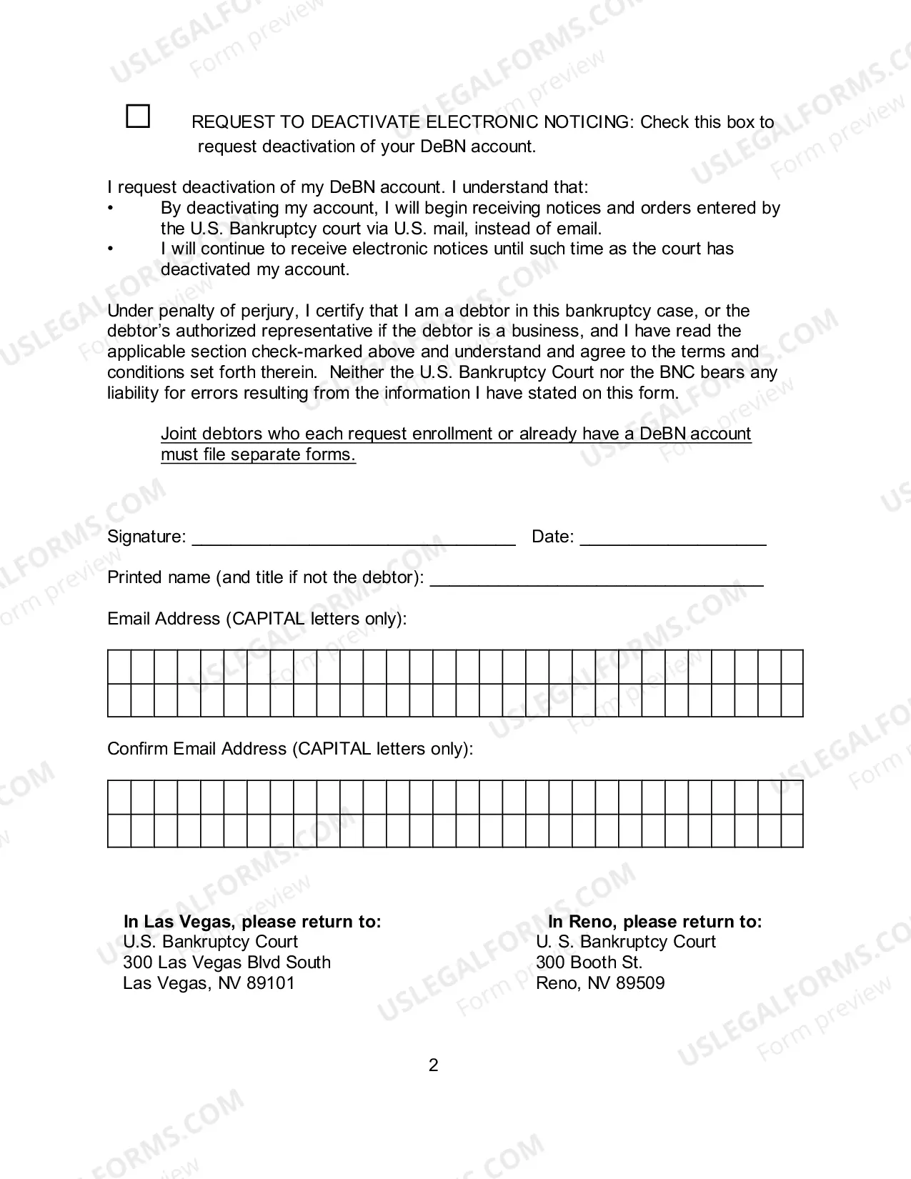 Preview Debtor's Electronic Noticing Request