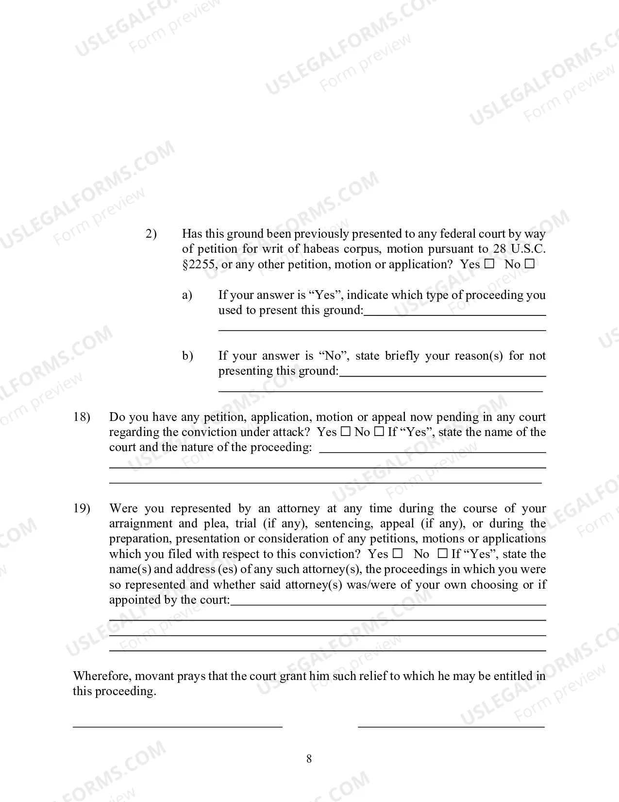 Preview Information and Instructions for filing a Motion to Vacate Sentence Pursuant To 28 U.S.C. ?2255