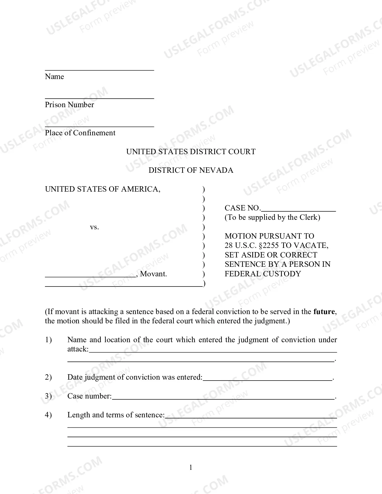 Preview Information and Instructions for filing a Motion to Vacate Sentence Pursuant To 28 U.S.C. ?2255