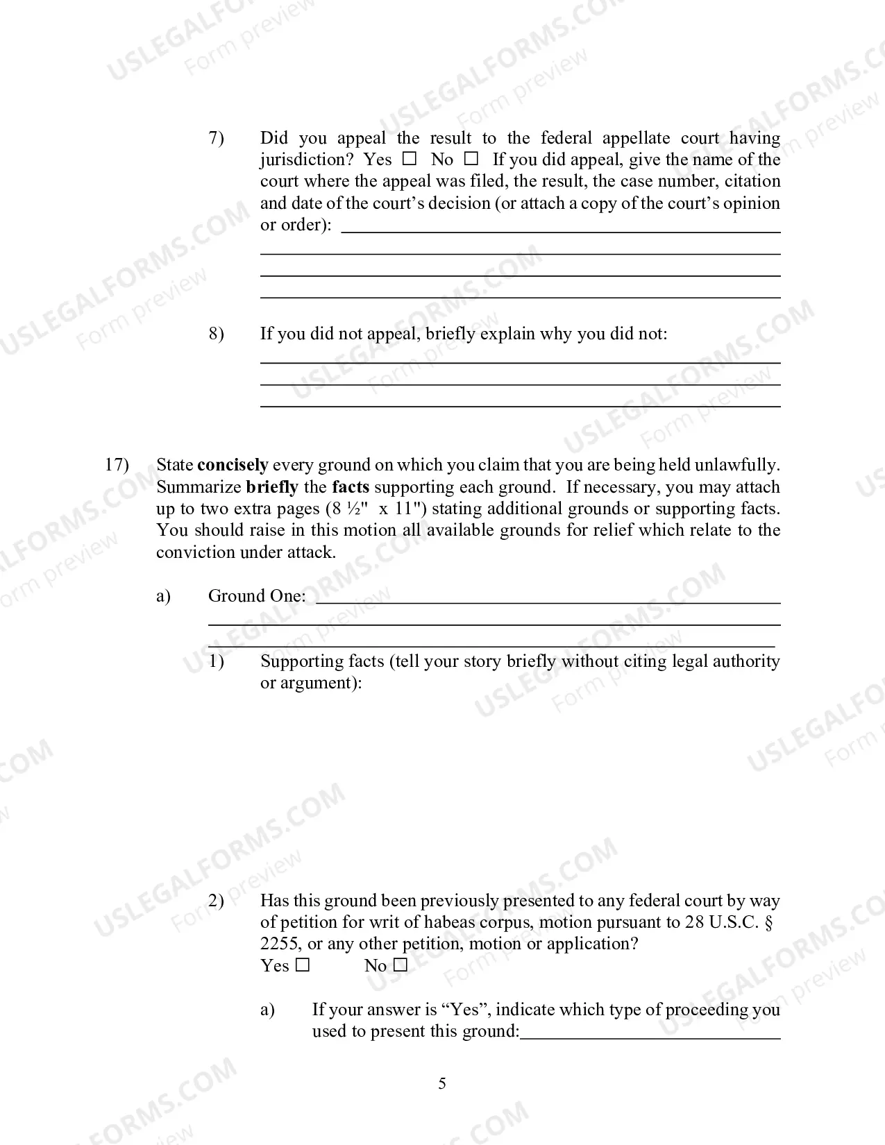 Preview Information and Instructions for filing a Motion to Vacate Sentence Pursuant To 28 U.S.C. ?2255