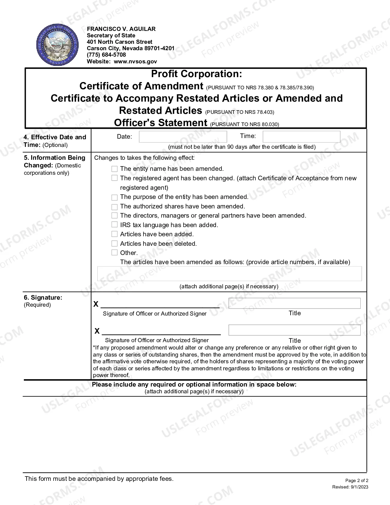 Preview Officer's Statement(NRS80.030)