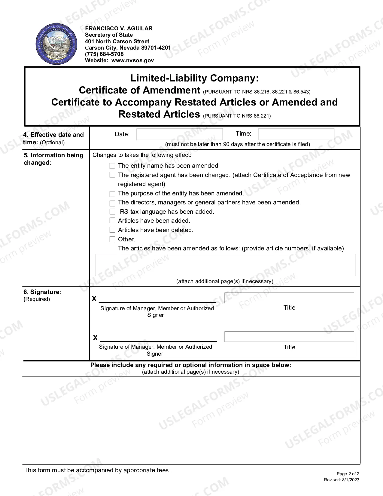 Preview Amendment to Applicationfor Registrationof a Foreign Limited-Liability Company(NRS CHAPTER86)