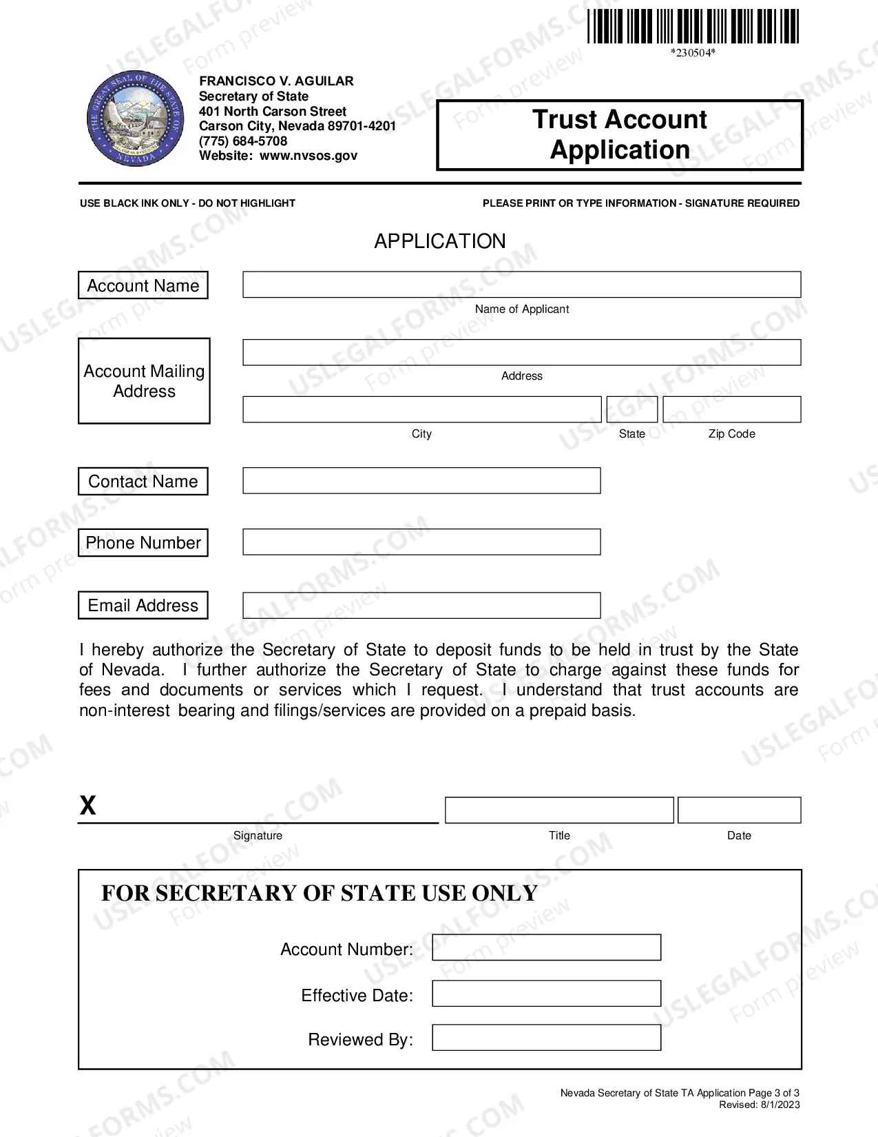 Preview Trust Account Application