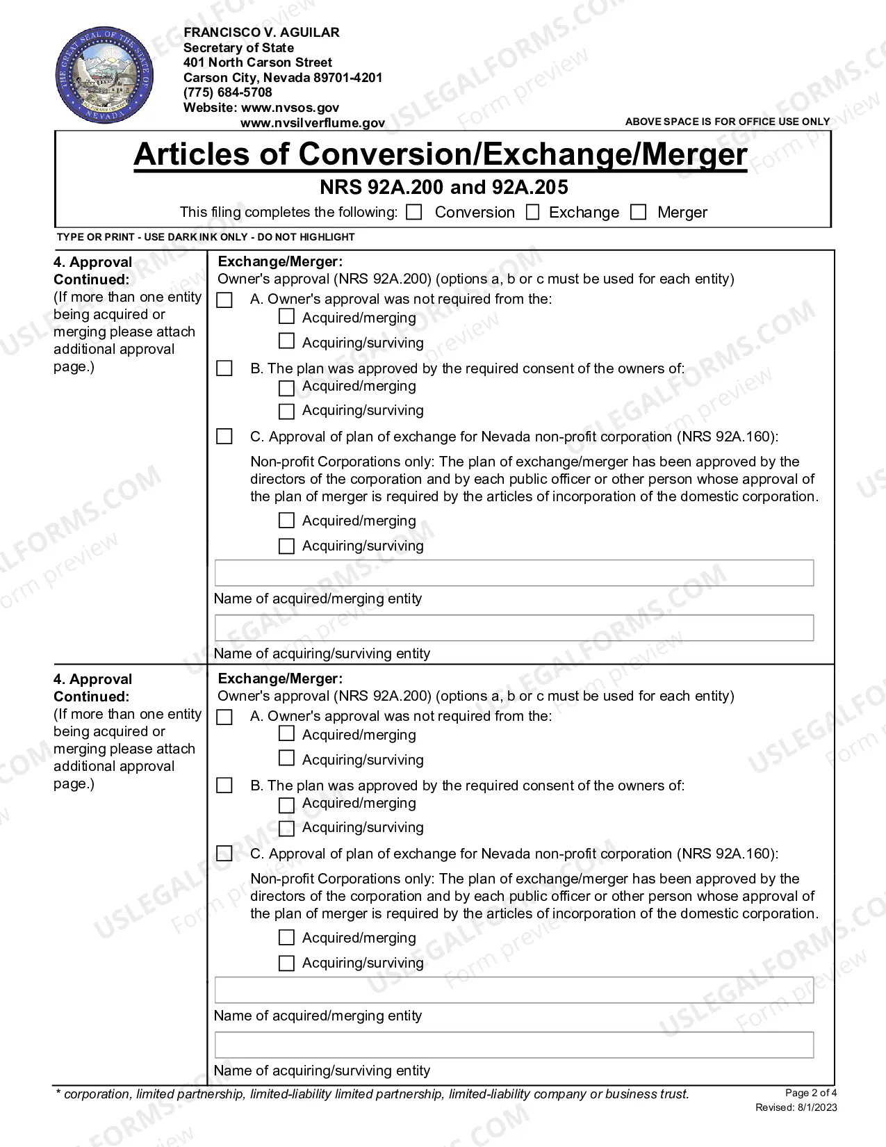 Preview Articles of Exchange(NRS CHAPTER92A)