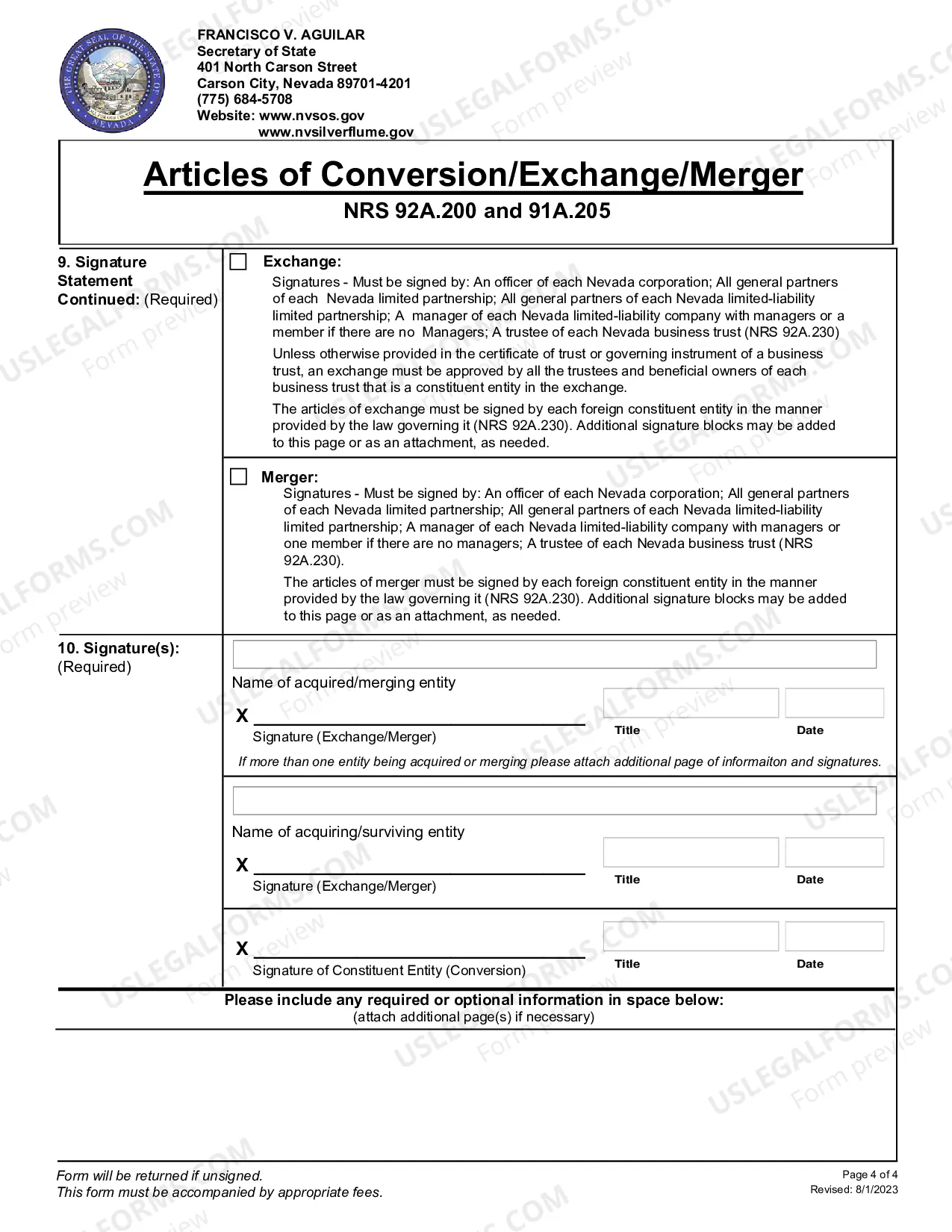 Preview Articles of Exchange(NRS CHAPTER92A)