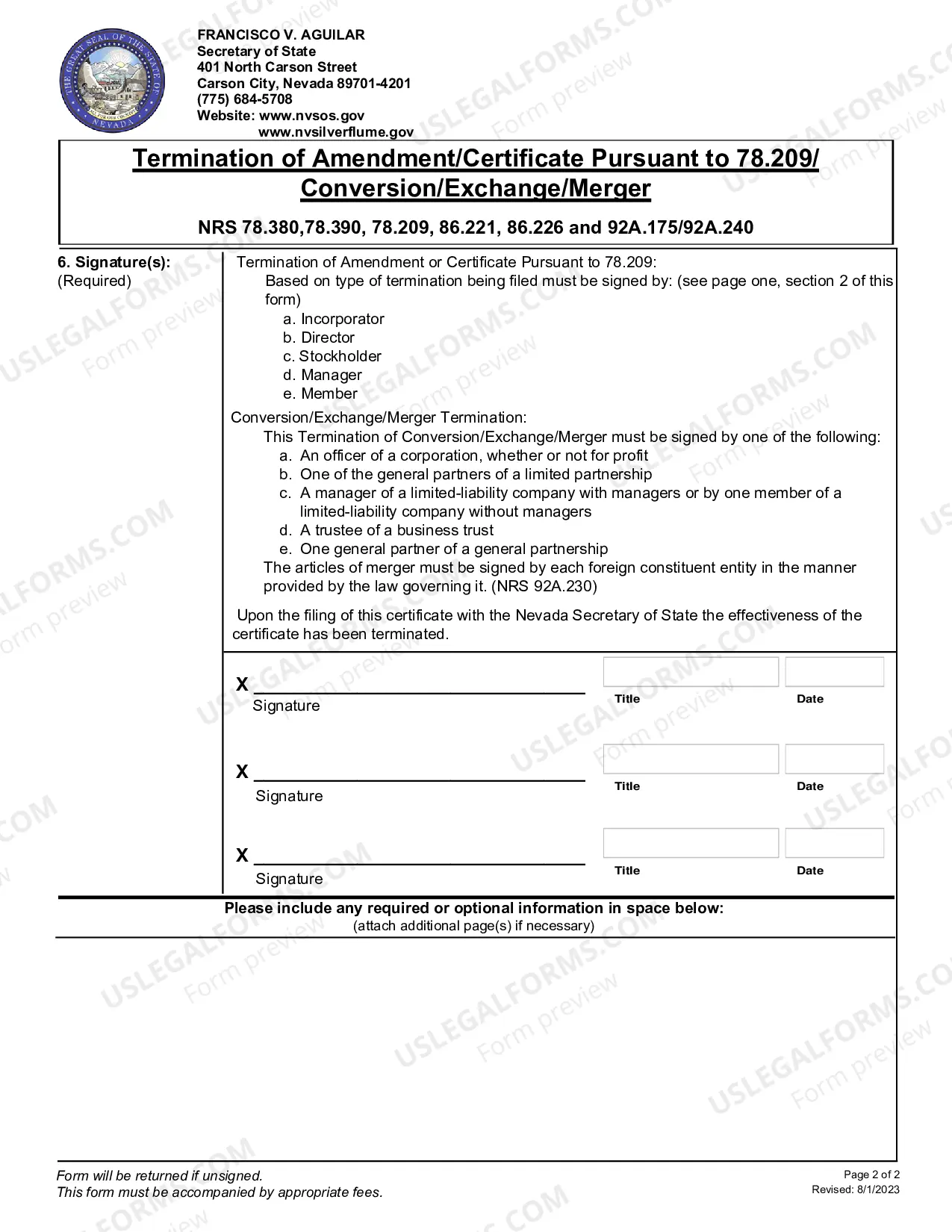 Preview Termination of Merger/Exchange/Conversion(NRS CHAPTER92A)