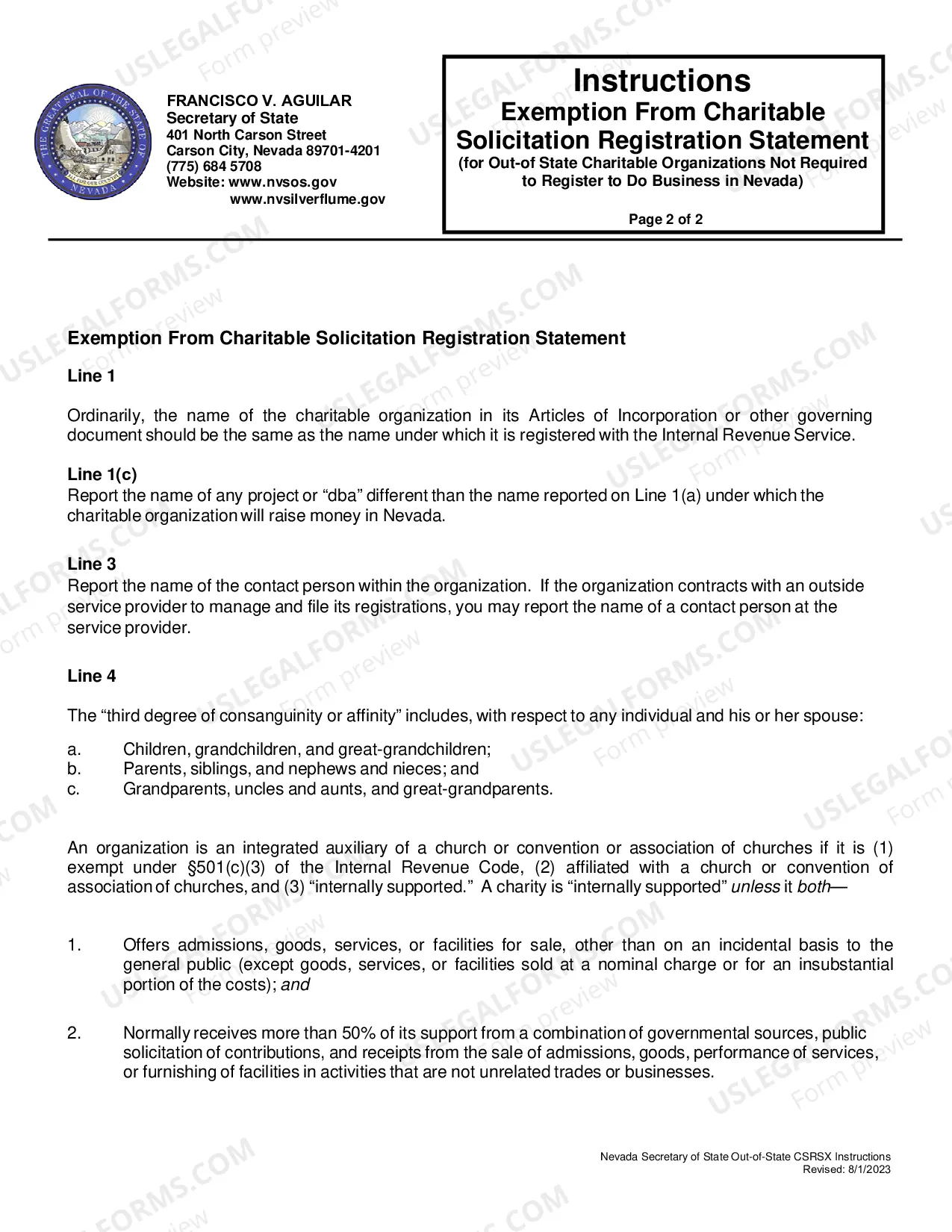 Preview Exemption From Charitable Solicitation Registration Statement (for Out-of-State Charitable Organizations Not Required to Register to Do Business in Nevada)