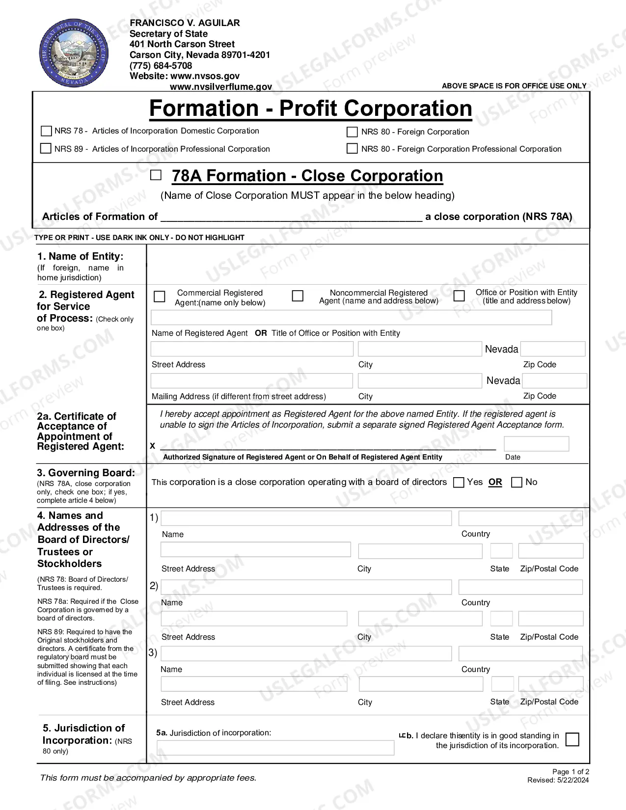 Preview Professional Corporation Filing(NRS CHAPTER89)
