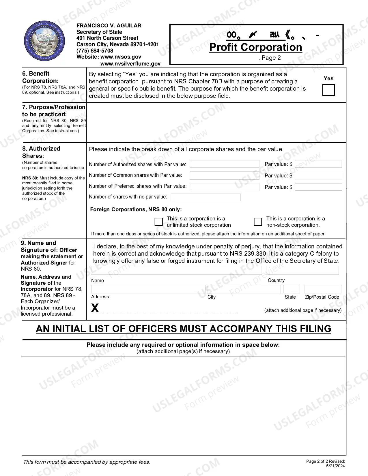 Preview Professional Corporation Filing(NRS CHAPTER89)