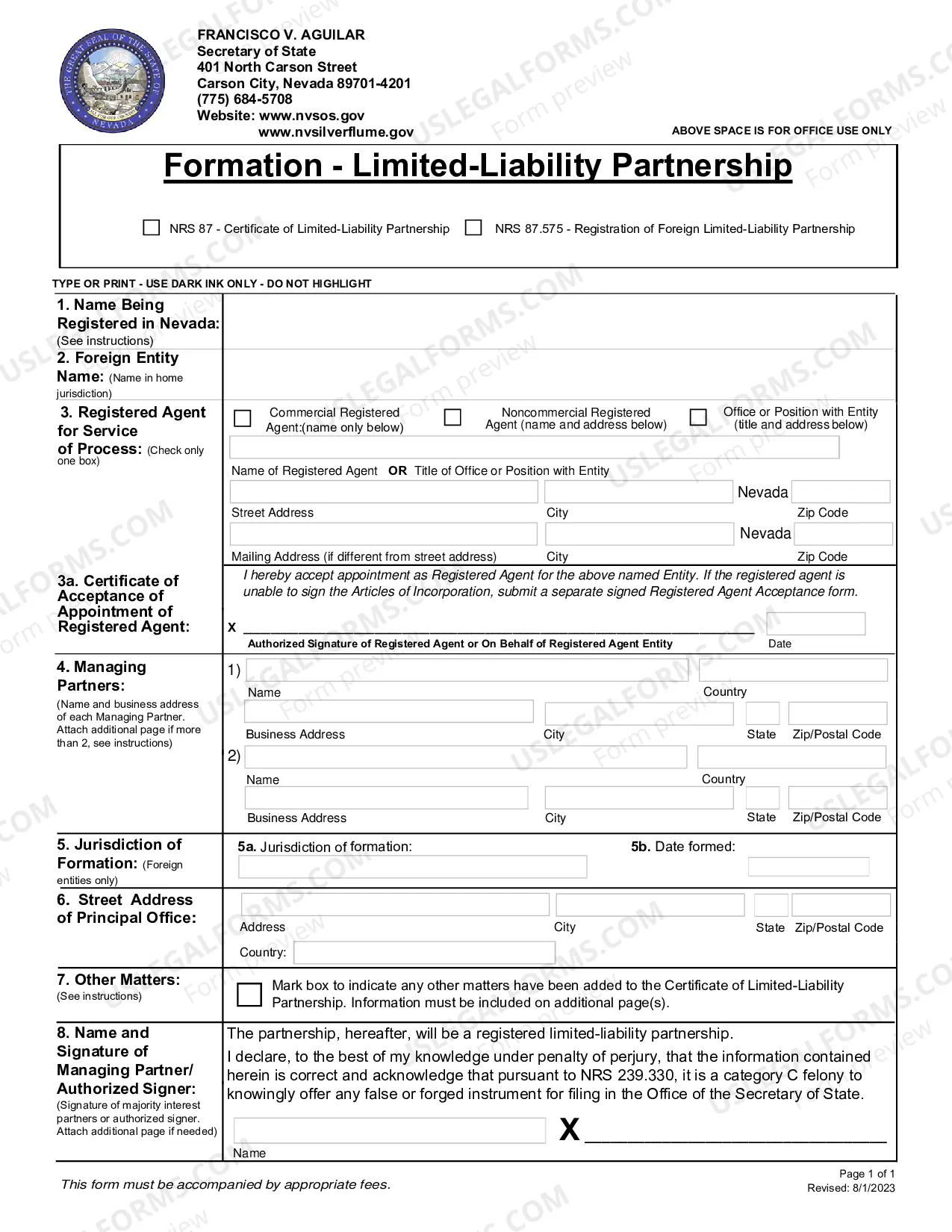 Preview Limited-Liability Partnership Reinstatement Packet