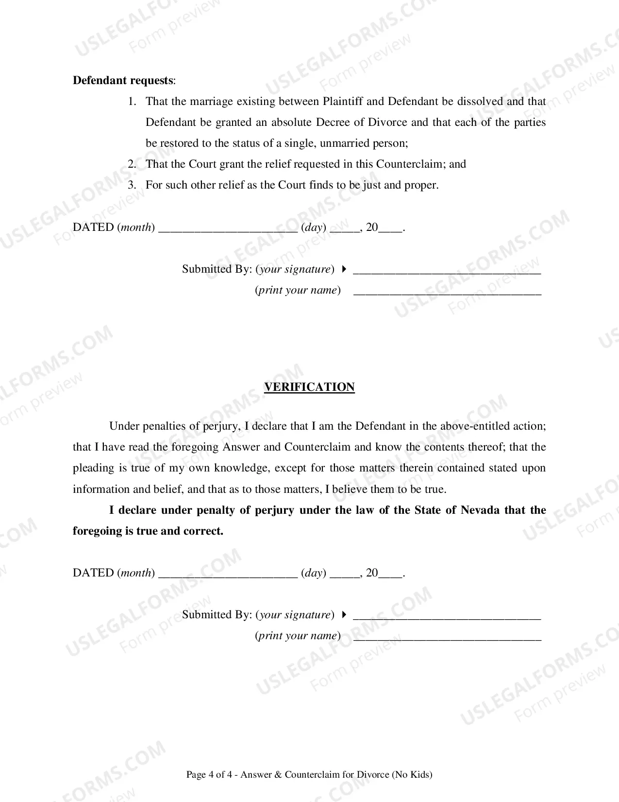 Preview Answer To Complaint For Divorce And Counterclaim (No Children)