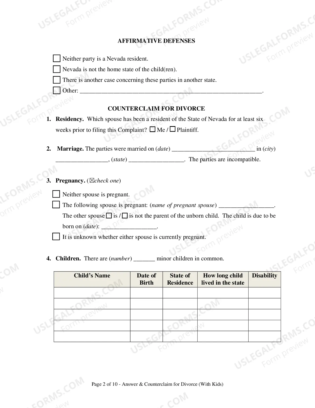 Preview Answer To Complaint For Divorce And Counterclaim (With Children)