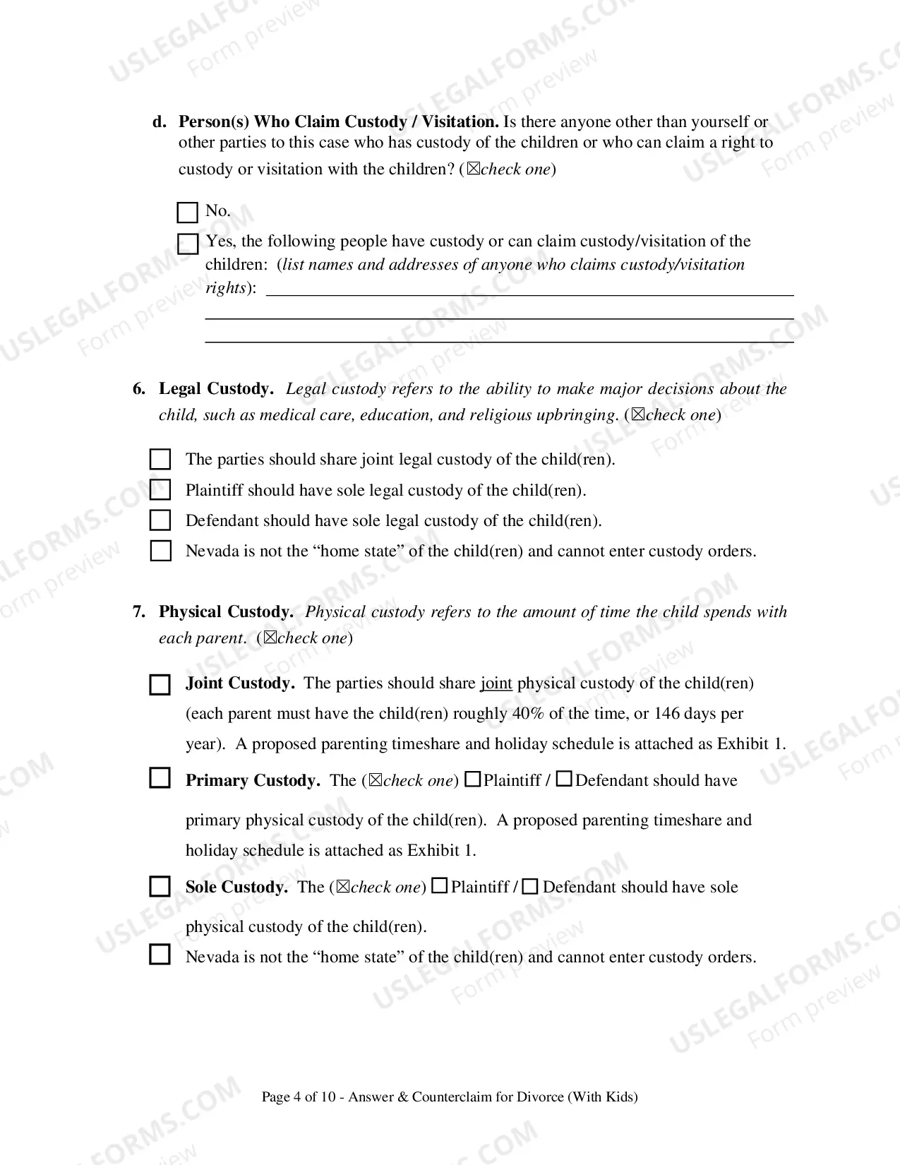 Preview Answer To Complaint For Divorce And Counterclaim (With Children)