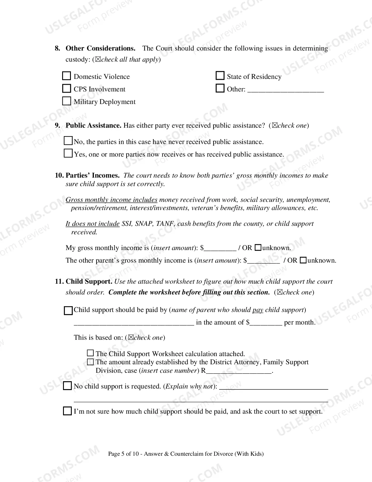 Preview Answer To Complaint For Divorce And Counterclaim (With Children)