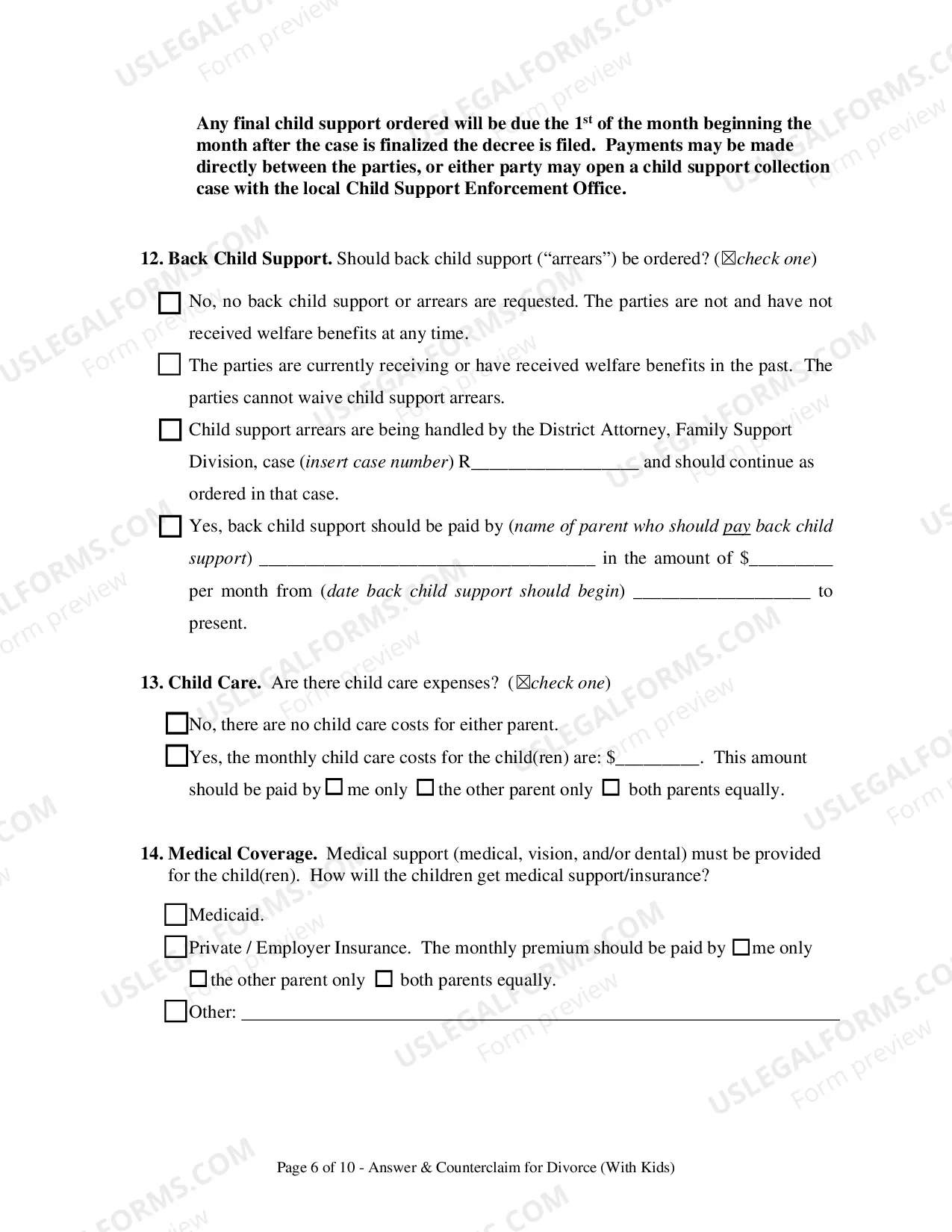 Preview Answer To Complaint For Divorce And Counterclaim (With Children)