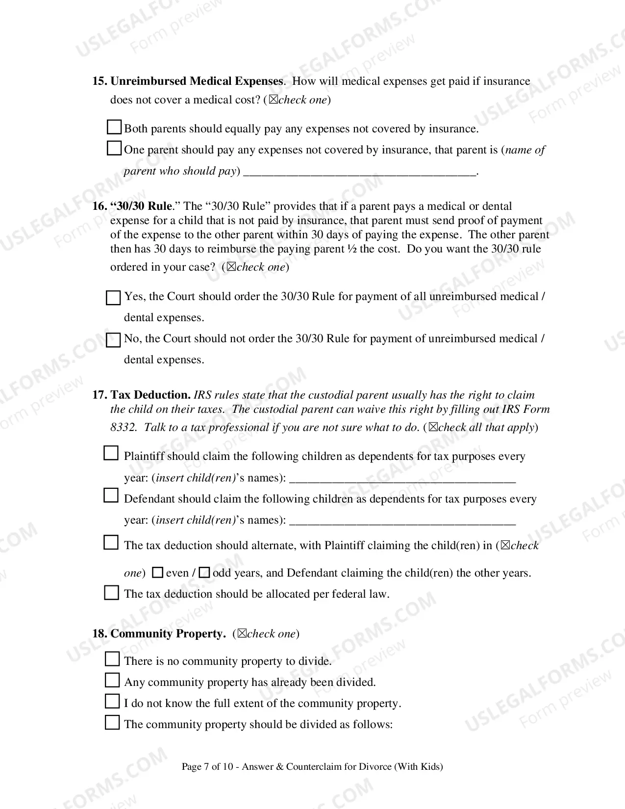 Preview Answer To Complaint For Divorce And Counterclaim (With Children)