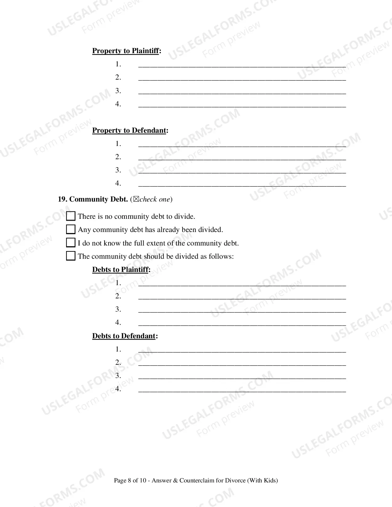Preview Answer To Complaint For Divorce And Counterclaim (With Children)