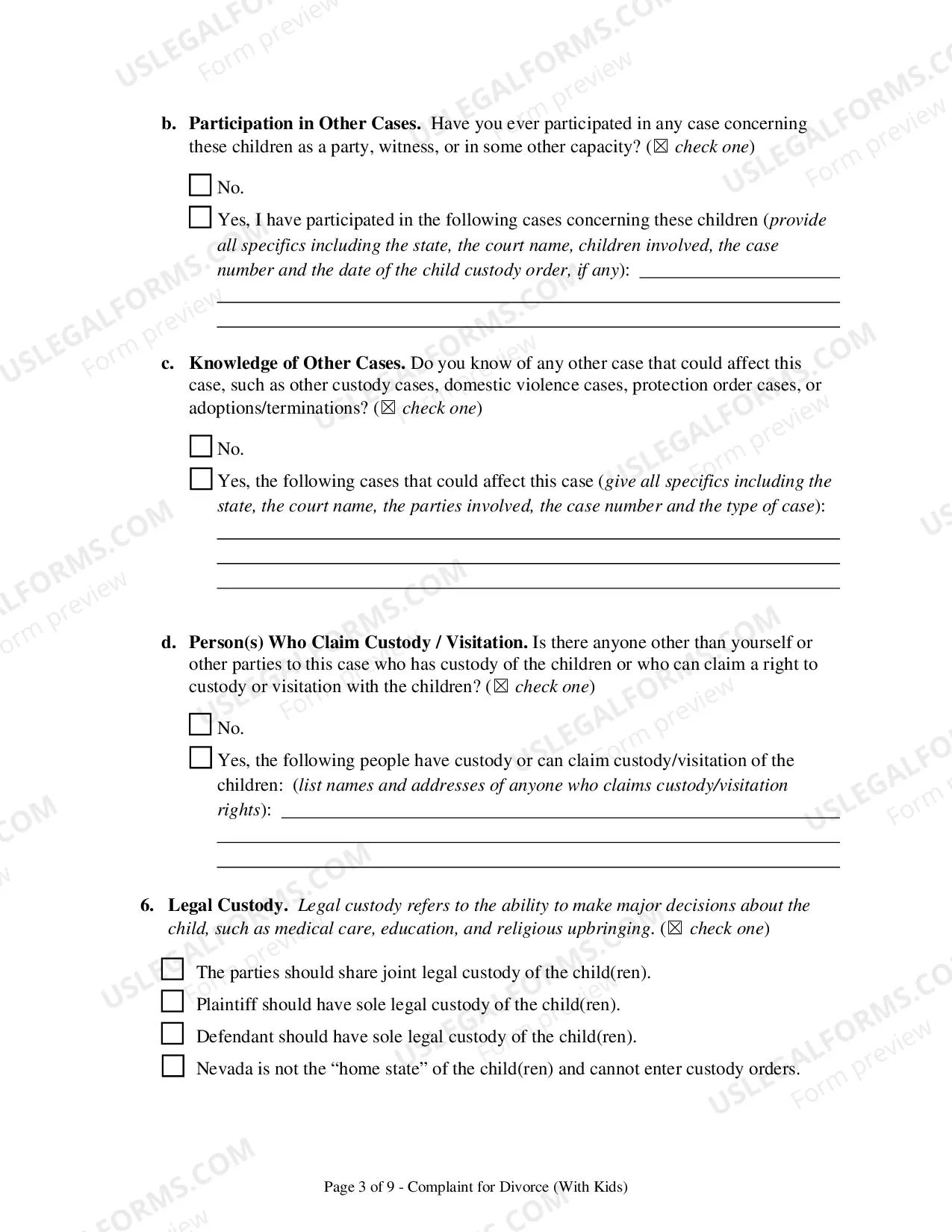 Preview Complaint For Divorce (With Children)
