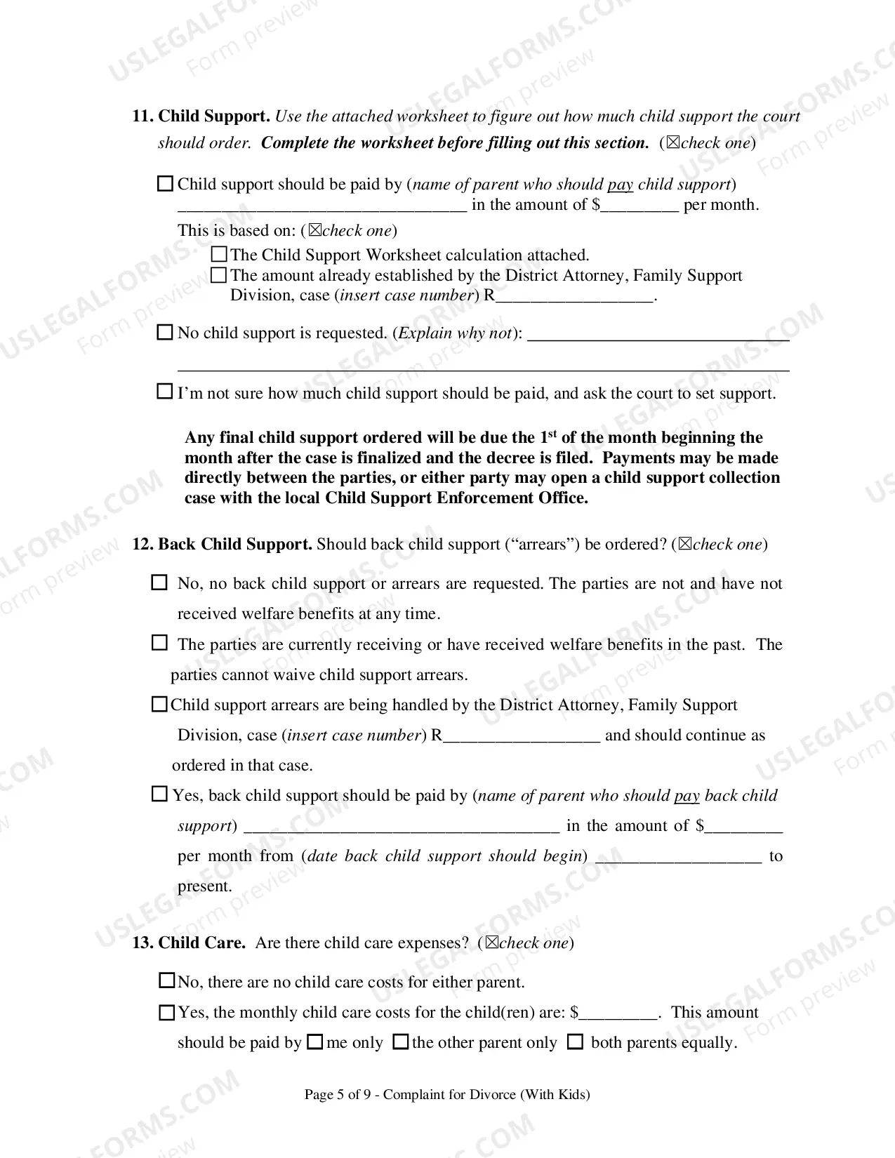 Preview Complaint For Divorce (With Children)