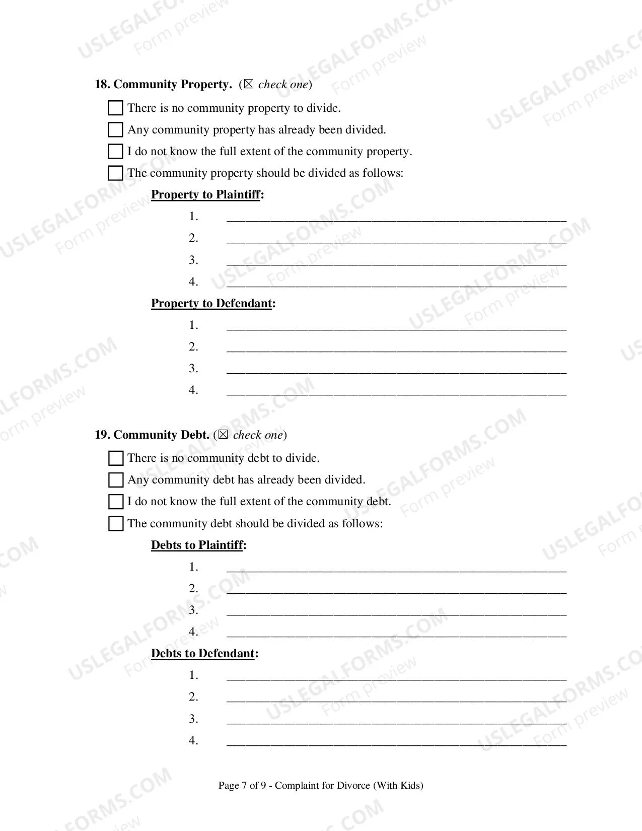 Preview Complaint For Divorce (With Children)