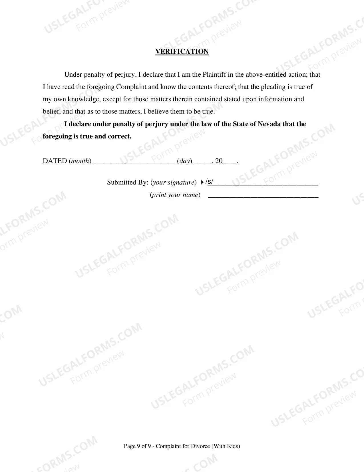 Preview Complaint For Divorce (With Children)