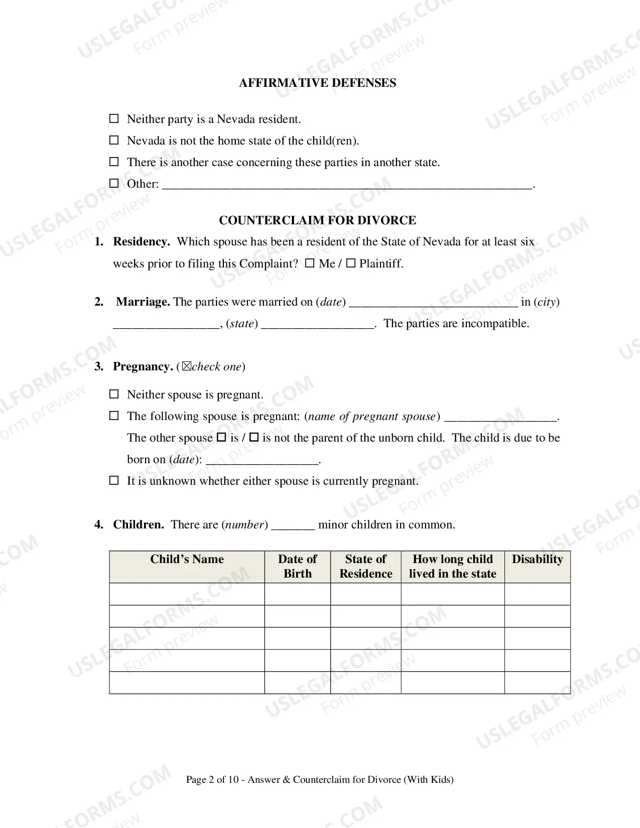 Preview Divorce Answer & Counterclaim - With Kids