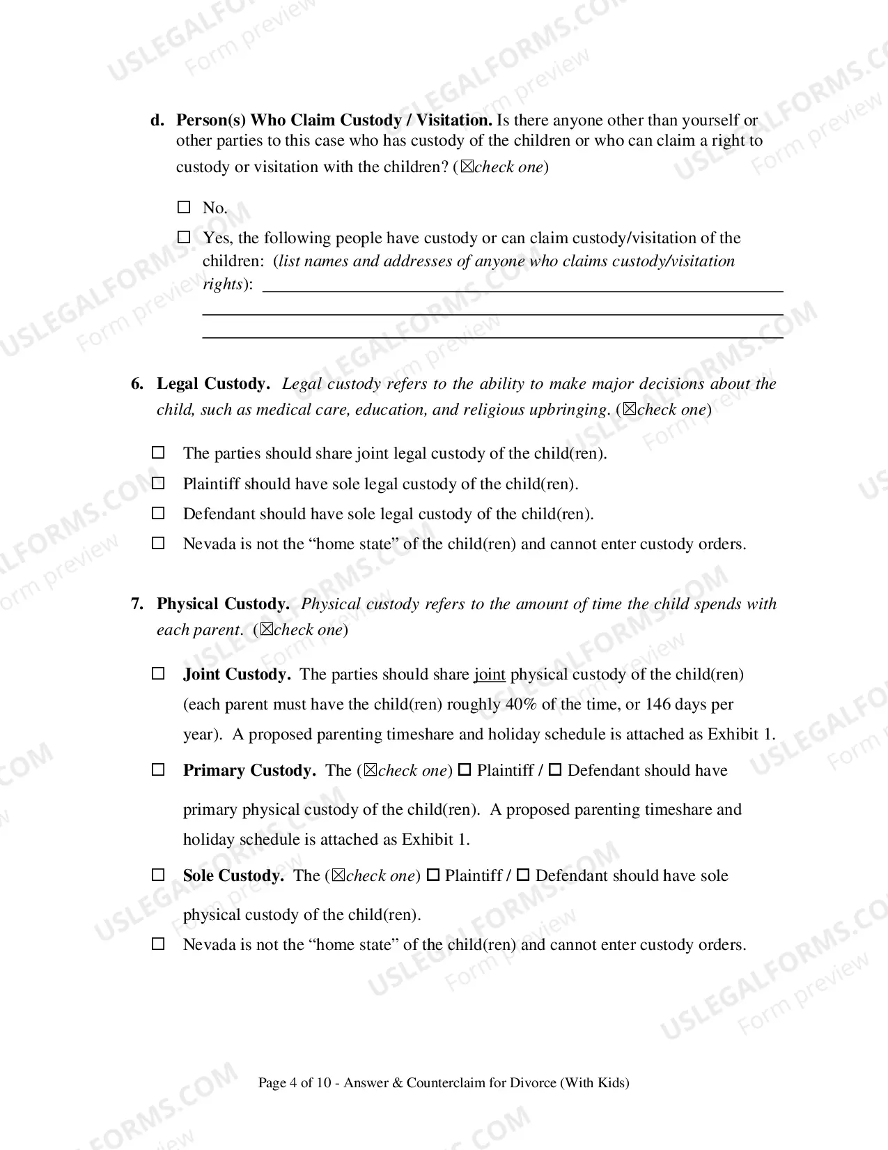 Preview Divorce Answer & Counterclaim - With Kids