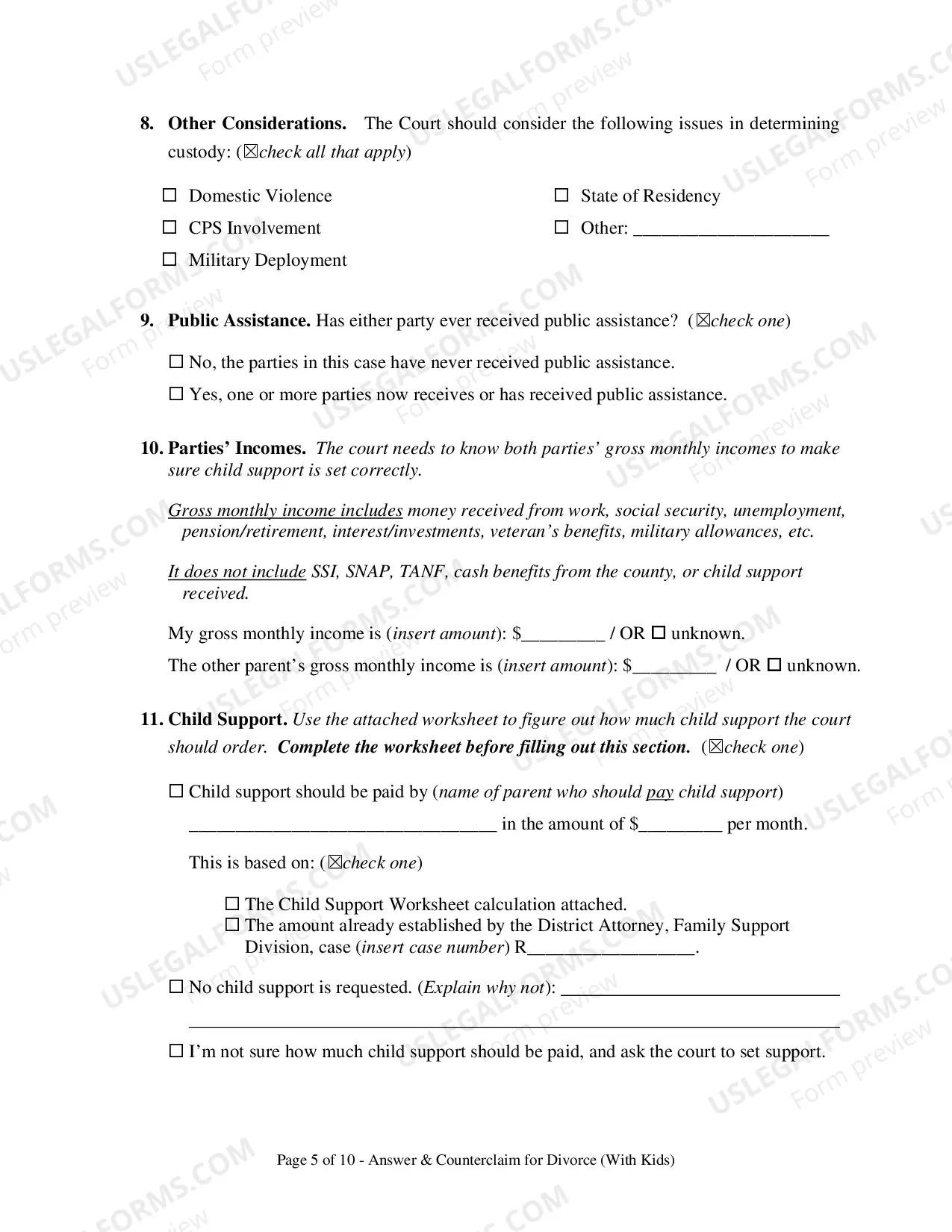 Preview Divorce Answer & Counterclaim - With Kids