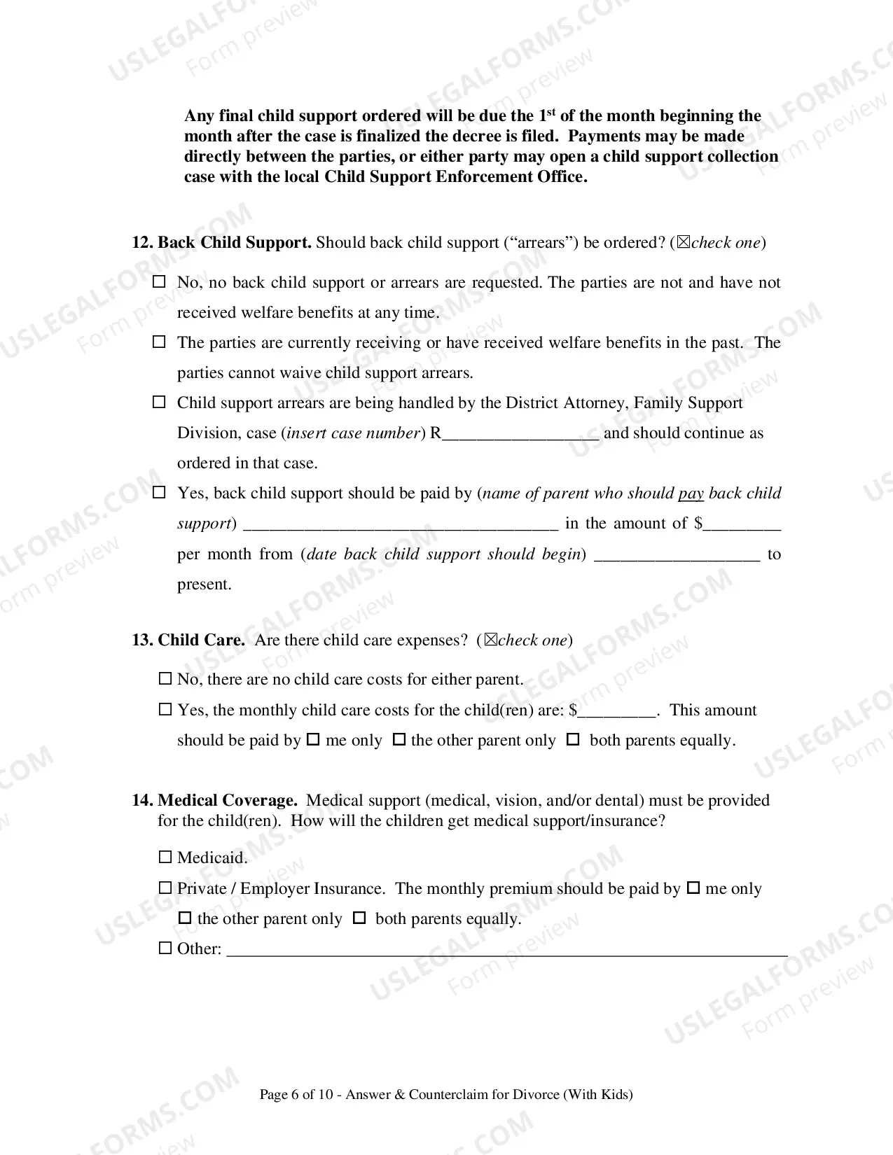 Preview Divorce Answer & Counterclaim - With Kids