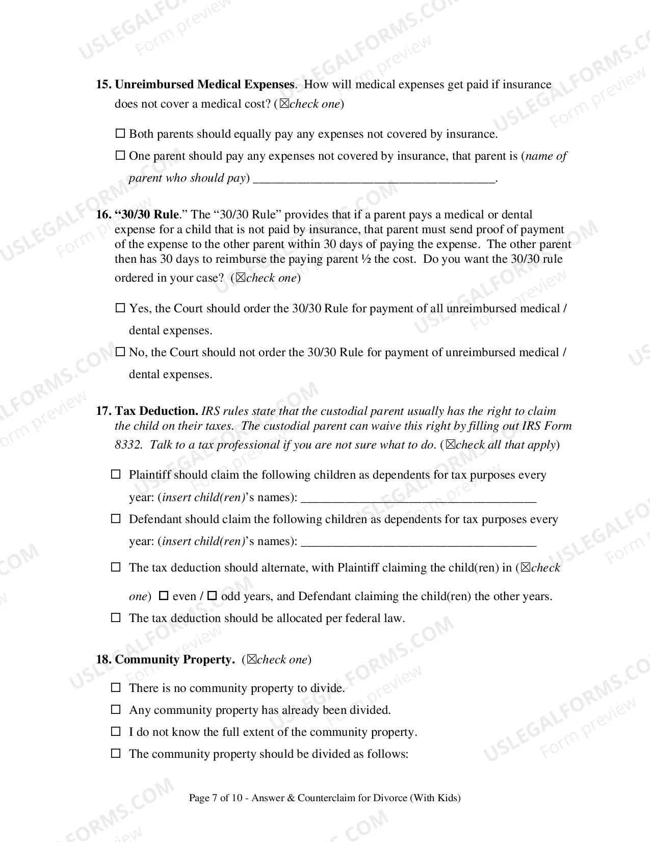 Preview Divorce Answer & Counterclaim - With Kids