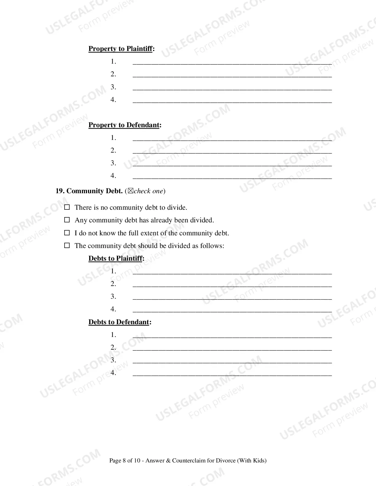 Preview Divorce Answer & Counterclaim - With Kids