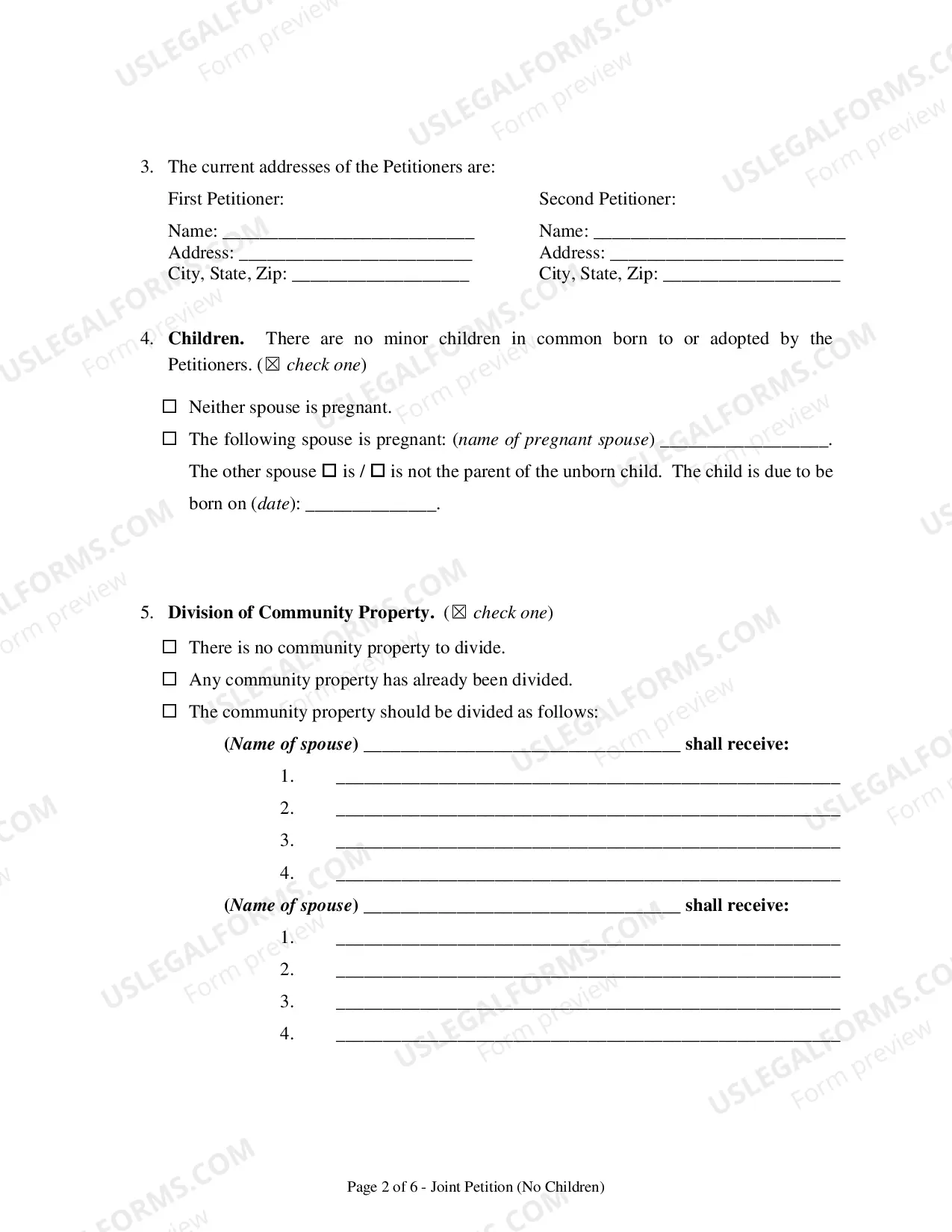 Preview Joint Petition:Joint Petition for Divorce - No Kids