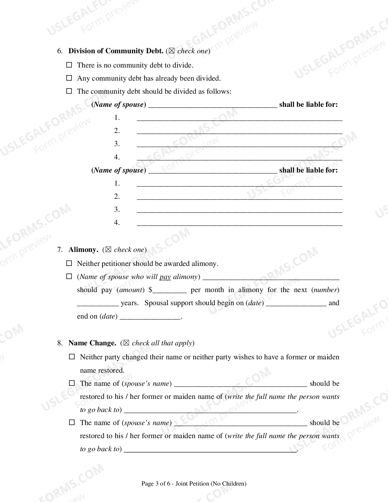 Preview Joint Petition:Joint Petition for Divorce - No Kids