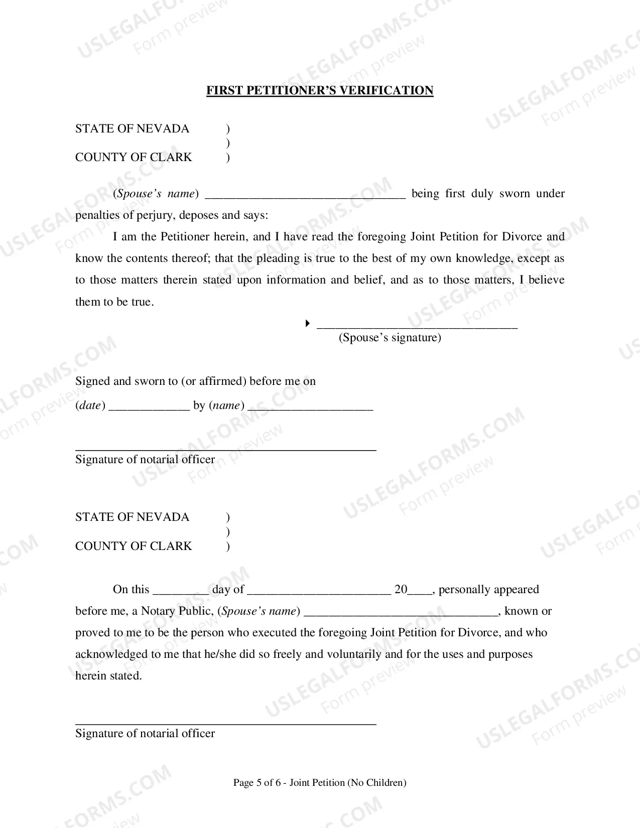 Preview Joint Petition:Joint Petition for Divorce - No Kids