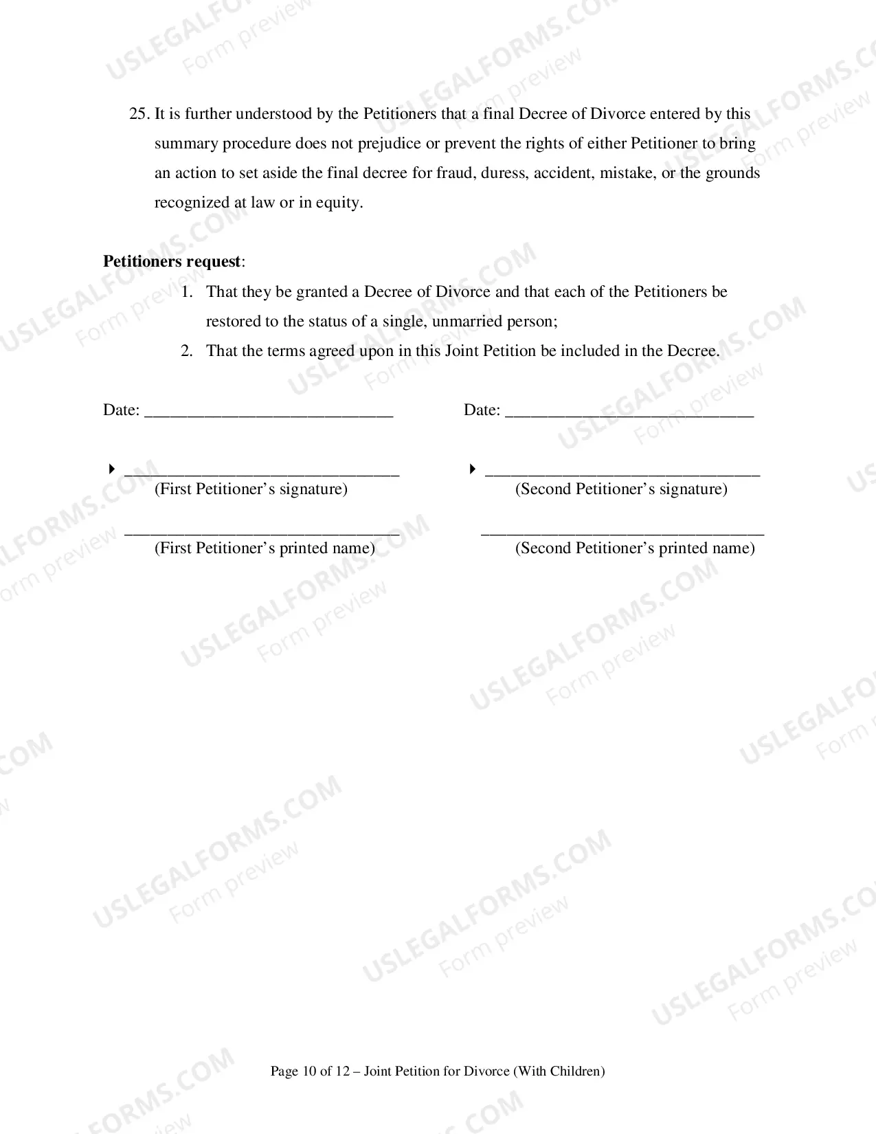 Preview ORJoint Petition for Divorce - With Kids