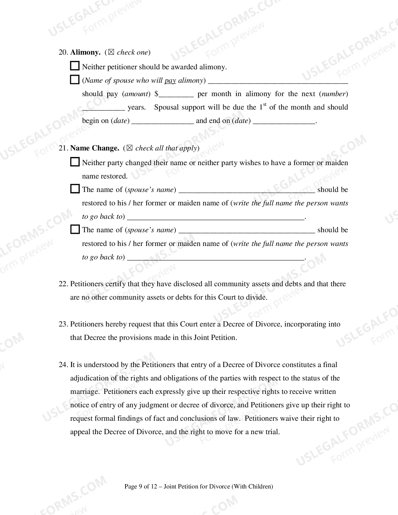 Preview ORJoint Petition for Divorce - With Kids