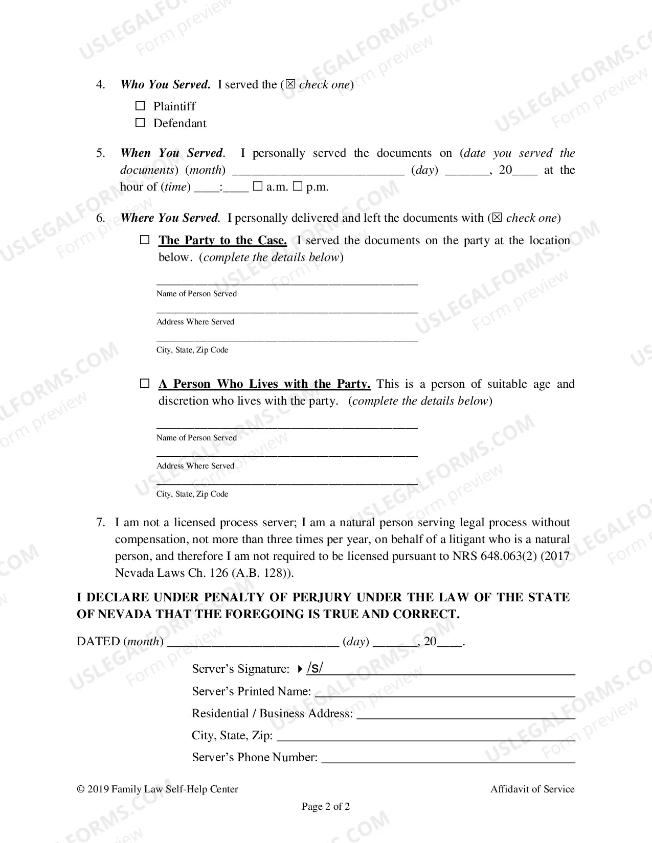 Preview Affidavit of Service