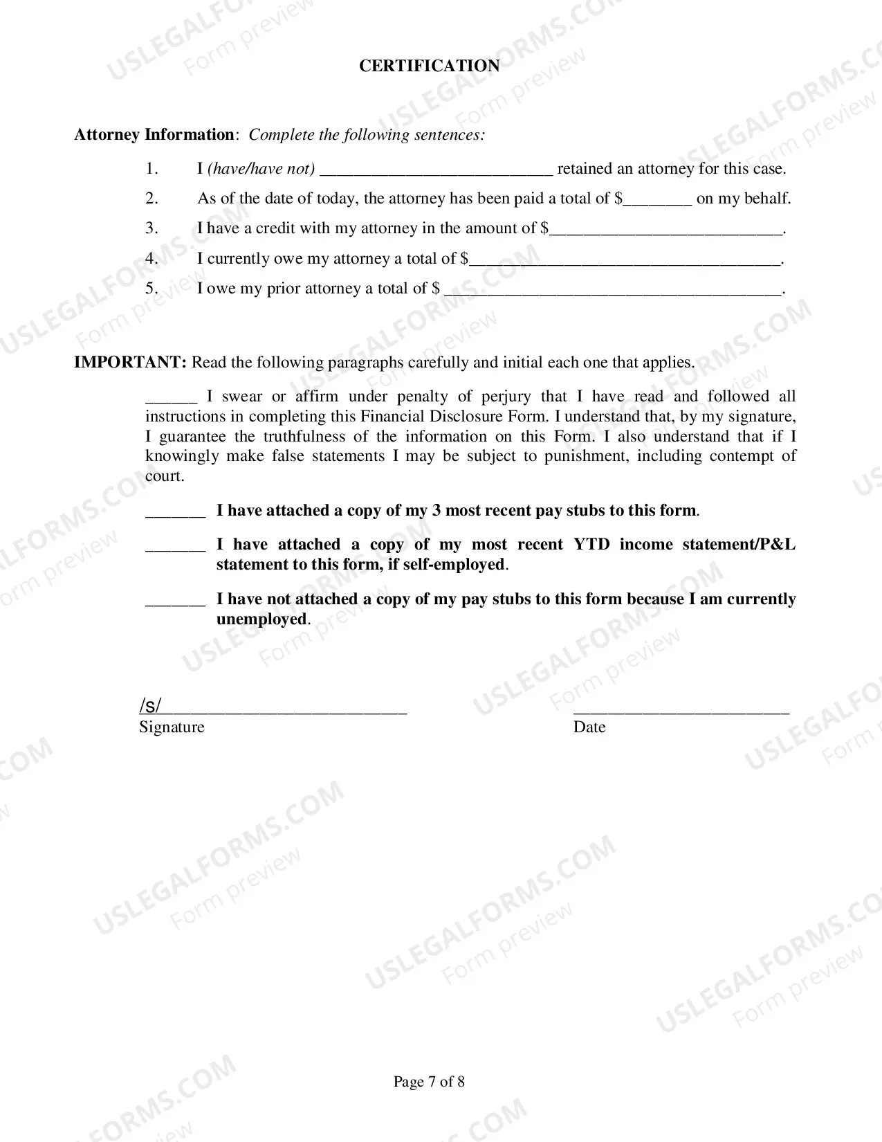 Preview Financial Disclosure Form - General