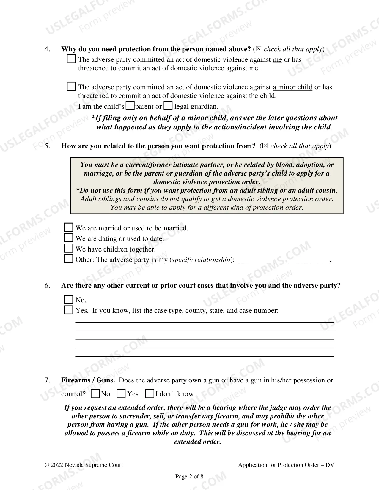 Preview Application For A Temporary And Or Extended Order for Protection Against Domestic Violence