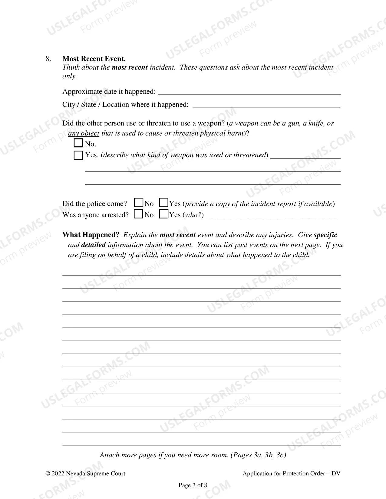 Preview Application For A Temporary And Or Extended Order for Protection Against Domestic Violence