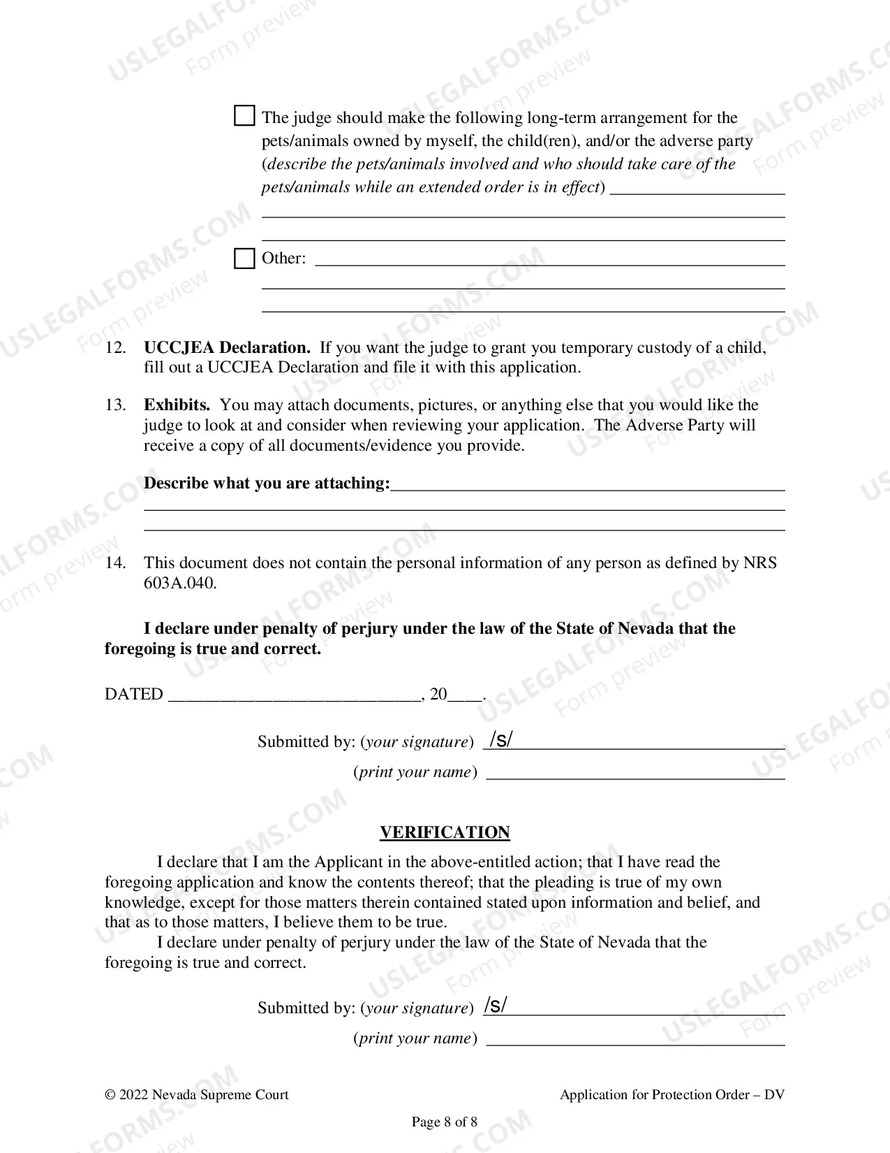 Preview Application For A Temporary And Or Extended Order for Protection Against Domestic Violence