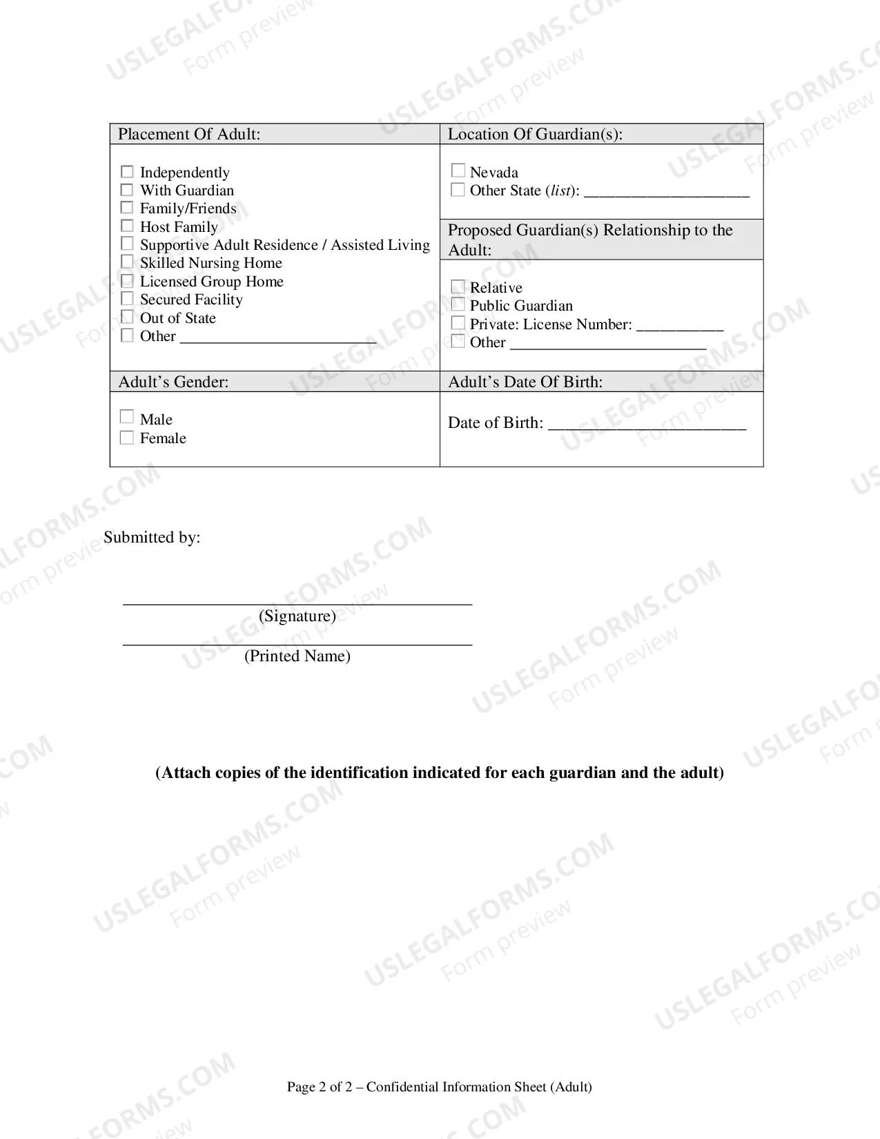 Preview Confidential Information Sheet For Adult
