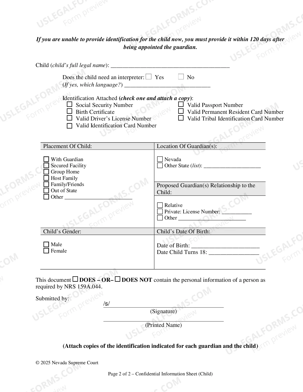 Preview Confidential Information Sheet For Minor Children