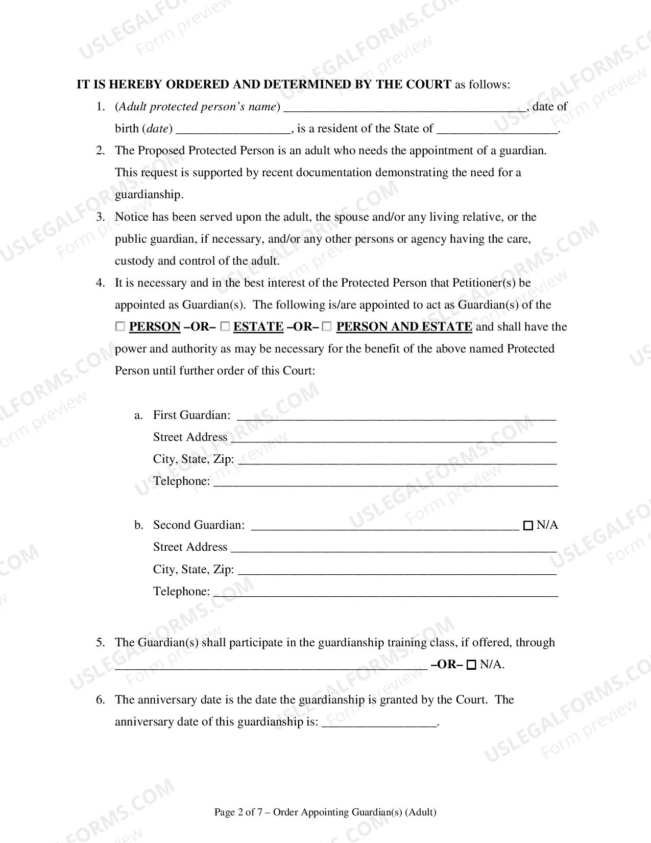 Preview Order Appointing Guardian(s) - Adult