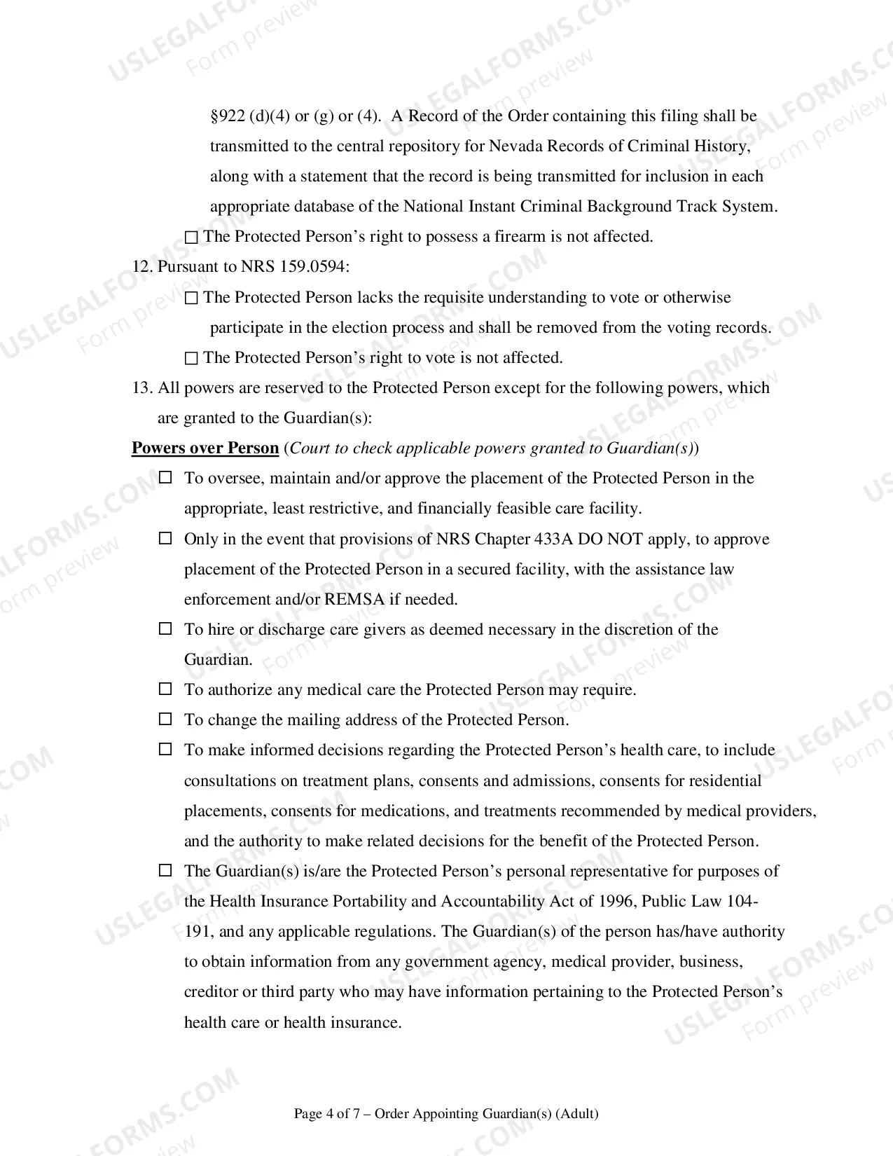 Preview Order Appointing Guardian(s) - Adult