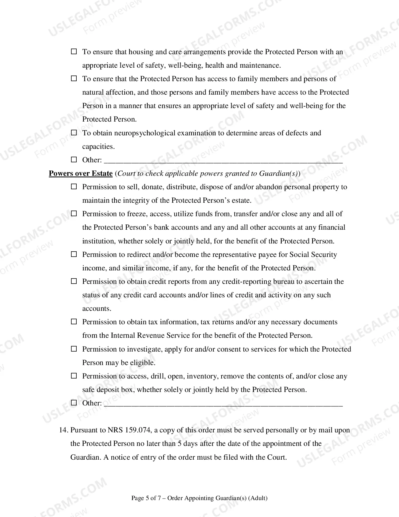 Preview Order Appointing Guardian(s) - Adult